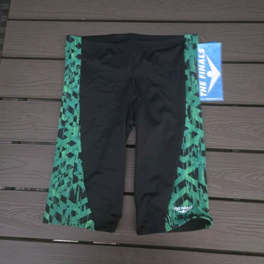 The Finals Mens Black Green Drawstring Omega Reactor Swim Jammer Size 38 New